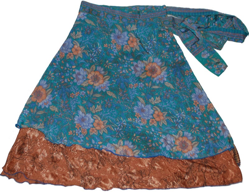 Wevez Women's Short Length Plus Size Sari Art Silk Wrap 3 Skirts Pack - Image 5